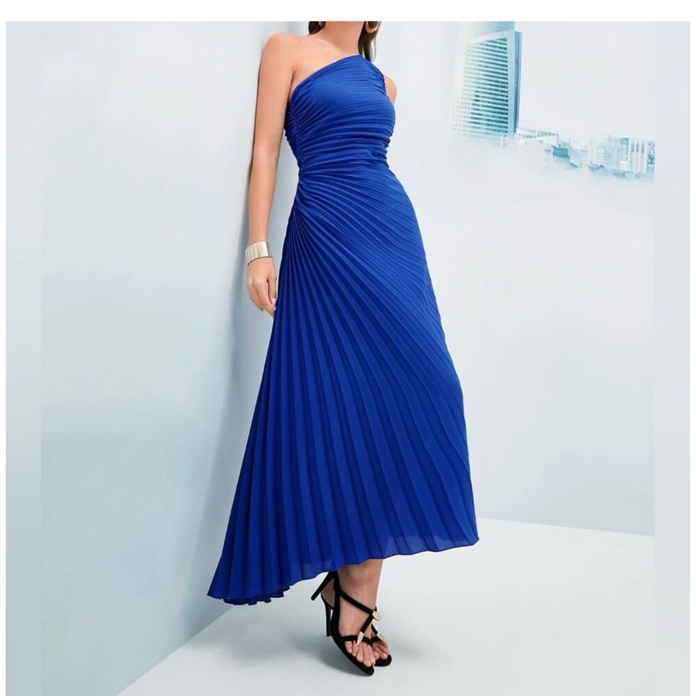 House of Harlow Formal Pleated One-Shoulder Satin Dress SZ MEDIUM Royal Blue